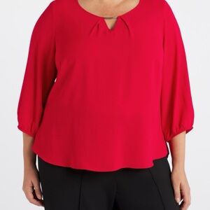 Chic Scarlet Blouse with Keyhole Detail